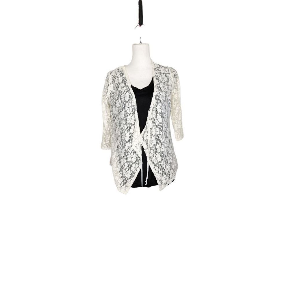 Mod'land Paris Cardigan Lace Bow tie 3/4 sleeve Medium Cream 82065